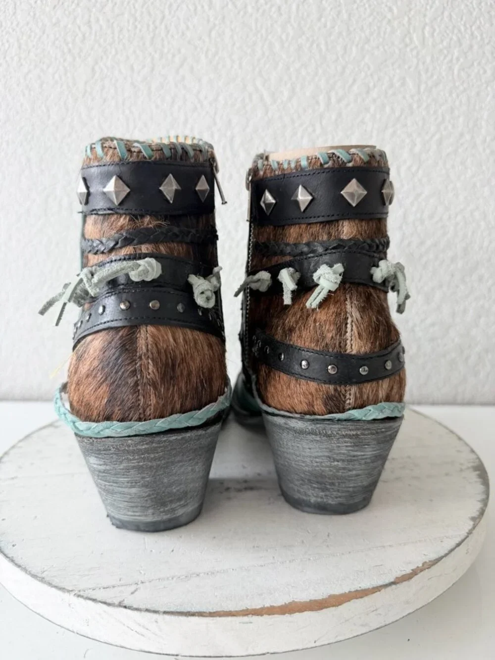 Old Gringo EAGLE FLIGHT Short Cowboy Boots Black Turquoise Womens 11 Snip Toe
